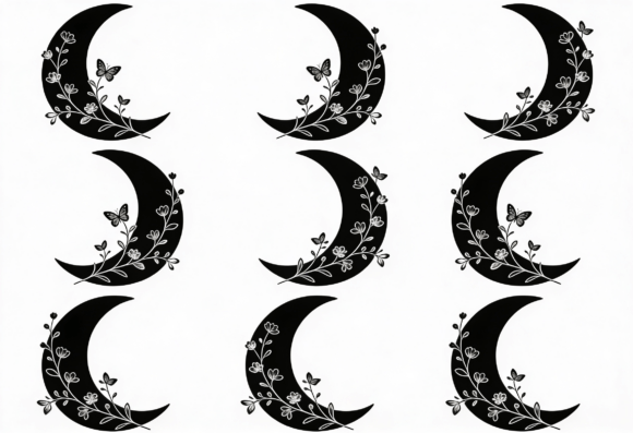Floral Crescent Moon Butterfly Clipart