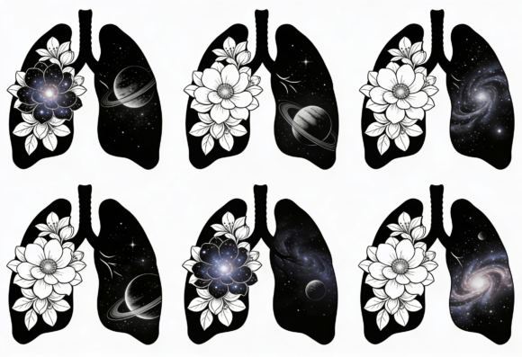 Floral Galaxy Lungs Black White Clipart Review