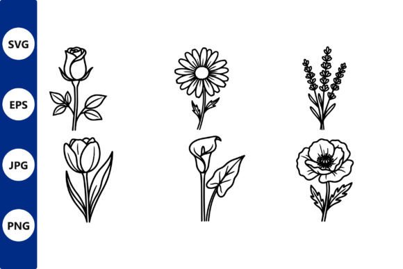 Floral Line Art Set Rose Tulip Poppy Review