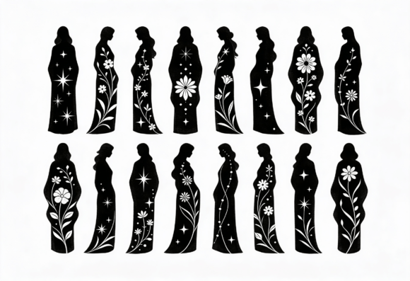 Floral Silhouette Women Clipart Review