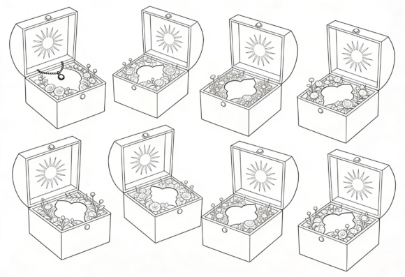 Floral Sun Jewelry Box Line Art Clipart Review